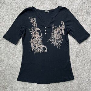 2000s Short Sleeve Dragon Detail Bedazzled
